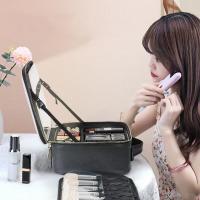 Bolsa de maquillaje LED inteligente con espejo y compartimentos para mujer, estuche de cosméticos de viaje de cuero PU resistente al agua, novedad - details 6