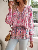 Blusa camisa floral rosa para mujer, top suelto de manga larga, ropa de calle, traje de oficina, ropa de mujer para otoño y primavera - details 2
