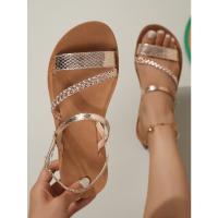 Sandalias Planas de Moda para Mujer GIOIO Correa Tejida de Rosa Dorada Tacón Bajo Marrón - details 2