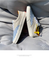 Zapatos de tablero bajos a rayas azul-marrón, talla extra grande para hombre y mujer, los mismos zapatos casuales versátiles. - details 4