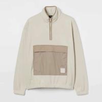 Sudadera extragrande Decheng OEM con bolsillo grande con cremallera, jersey Sherpa ligero con hombros adornados en marrón - details 4