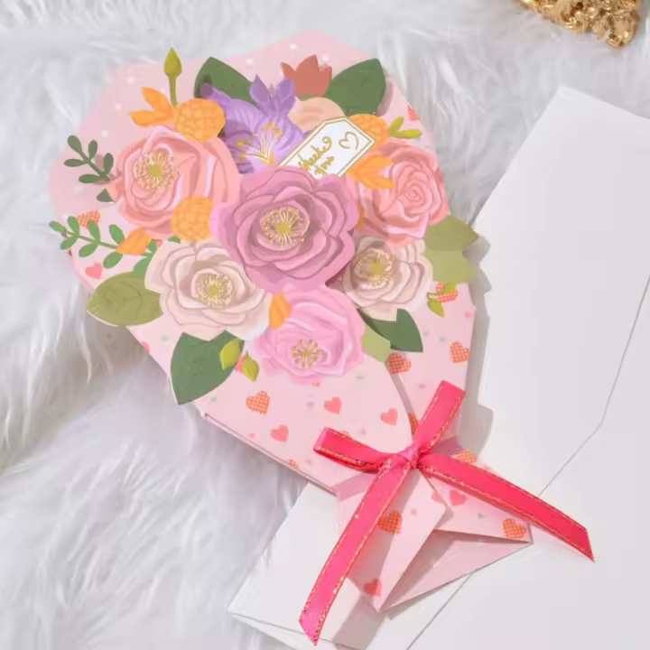 Tarjeta de ramo de bendición 3D, tarjeta en blanco emergente, tarjeta de mensaje plegable, decoraciones de aniversario, regalos de agradecimiento - 1