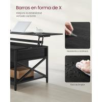 Mesa de Central con Tablero Elevable Estilo Rústico Marrón y Negro Ideal para Dormitorio con Espacio Abierto y Oculto Forma de X - details 15