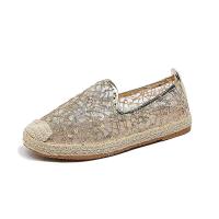 Nuevos zapatos planos de alta calidad, tela tejida de seda dorada para mujer, zapatillas de lona de verano, marca famosa - details 1