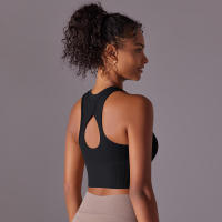 Tops para mujer, Top moldeador de punto de Color sólido, ropa de Yoga recortada en la espalda, deportes, correr, camiseta sin mangas - details 5