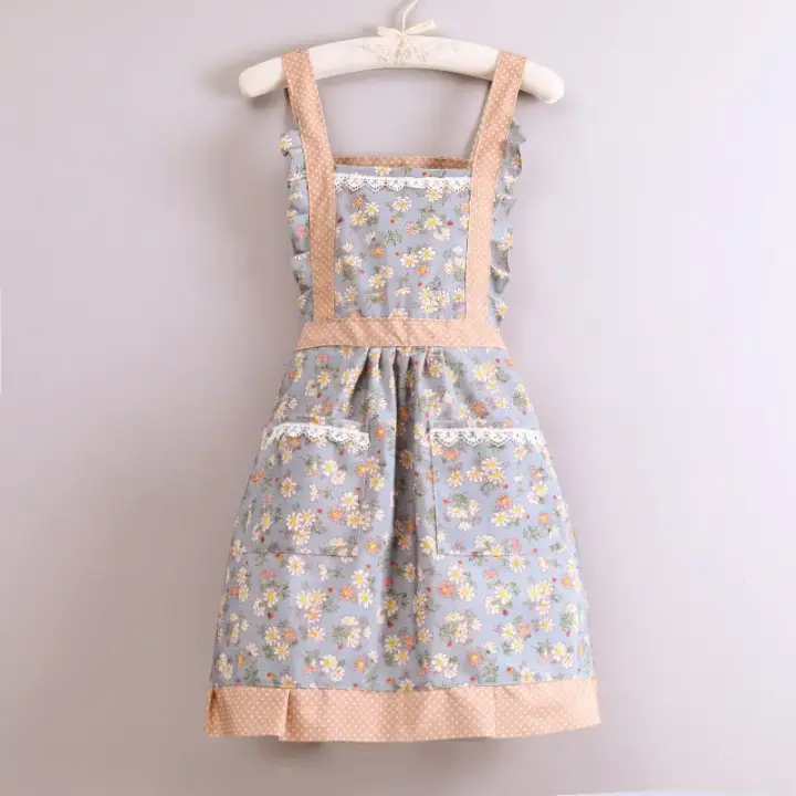 Delantal de lona antimanchas para mujer, delantal transpirable para cocina casera, delantal de trabajo para adultos, delantal Floral con correas ajustables - 1
