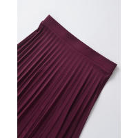 Falda midi plisada de cintura alta color vino tinto para mujer, elegante para oficina. - details 2
