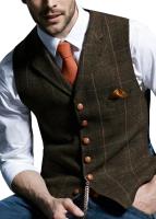Chalecos para hombre, traje de Tweed, ropa de negocios para hombre, chaleco a rayas, chaleco Punk, padrino de boda, chaqueta marrón negra y gris Bleazer - details 4