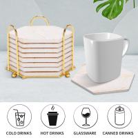 8 PC Coasters for Drinks Absorbent with Holder Marble Design Ceramic Coaster Set Super Absorbent Hot and Cold Drink - details 1