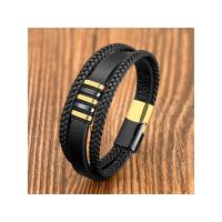 Pulsera de Cuero de Diseñador de Lujo en Acero Inoxidable Nuevo Para Hombre Italiano Encanto Punk Regalos de Vacaciones Compatible con la Piel - details 5