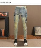 Jeans Retro Azules Lavados Estilo Hip Hop con Diseño de Bolsillos Adelgazados Moda para Hombres - details 4