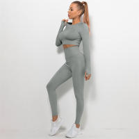 conjunto de yoga para mujer sin costuras ropa deportiva de gimnasio con manga larga sujetador de alto cinturón leggings de gimnasio traje deportivo - details 65