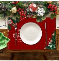 Nuevo Mantel Individual de lino navideño, mantel con estampado de letras de bendición festiva, decoración de mesa para invitados, posavasos con aislamiento térmico - details 7
