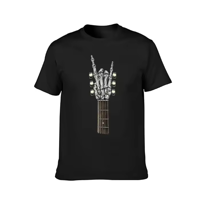 Camiseta de algodón para hombre, camiseta con estampado de guitarra rock, pantalón corto informal de verano, primavera y otoño, tops como regalo - 1