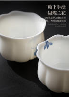 Orquídea dibujada a mano, grasa de oveja, jade, porcelana blanca, juego de kung fu doméstico personal del maestro, c individual, té de color bajo vidriado - details 4
