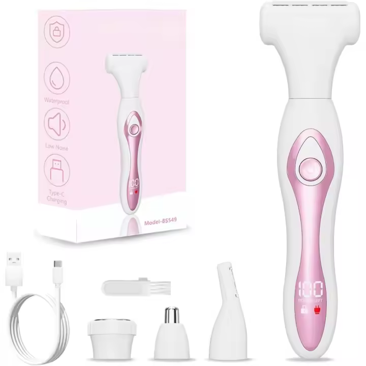 Maquinillas de afeitar eléctricas para mujer, recortadora de bikini, afeitadora inalámbrica 4 en 1 para mujer, removedor de pelo húmedo/seco con pantalla LED, kit de aseo indoloro para nariz, cuerpo y áreas íntimas - 1