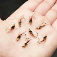 5/10 Uds Señuelos de pesca con mosca cebo para insectos artificiales cabeza de latón Príncipe Ninfa agua dulce trucha salmón Lucio lubina mosca húmeda biónica señuelo con caja - details 4