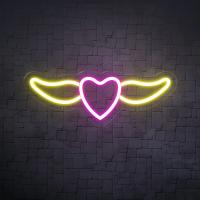Luz de neón con forma de corazón volador, diseño de alas, letrero de neón alimentado por USB, lámpara LED, fiesta de cumpleaños, letrero para habitación del hogar, decoración de pared colgante, led de corazón - details 2