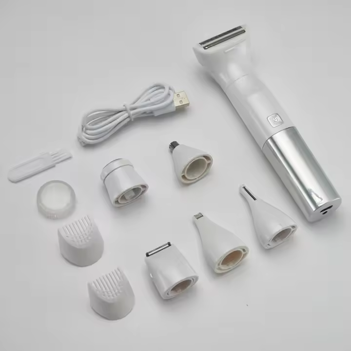 Recortador de bikini para mujer, afeitadora eléctrica indolora 6 en 1 para mujer, maquinilla de afeitar facial reemplazable para mujer, kit de aseo húmedo y seco impermeable IPX7, maquinilla de afeitar de viaje inalámbrica con base de carga USB - 1