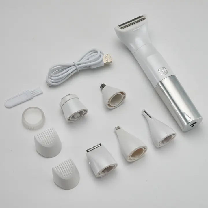 Recortador de bikini para mujer, afeitadora eléctrica indolora 6 en 1 para mujer, maquinilla de afeitar facial reemplazable para mujer, kit de aseo húmedo y seco impermeable IPX7, maquinilla de afeitar de viaje inalámbrica con base de carga USB - 1