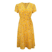 Summer floral print women boho short sleeve v neck split elegant a line party beach dress - details 35