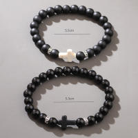 Pulsera de Obsidiana Negra Mate con Cruz, Brazalete de Piedras Naturales Tejido a Mano para Parejas, Joyería Vintage con Acabado Envejecido, Regalos para Hombre, - details 2