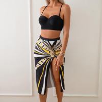 Conjunto de Bikini de tres piezas para mujer, traje de baño con estampado de falda larga y bolsa dura, novedad de 2024 - details 6
