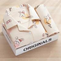 Ropa de Dormir Sexy para Mujer Cardigan con Borla, Ropa de Casa para Estudiantes, Pantalones Grandes de Manga Larga con Estampado de Dibujos Animados de Dos Piezas Conjunto de Pijamas - details 4