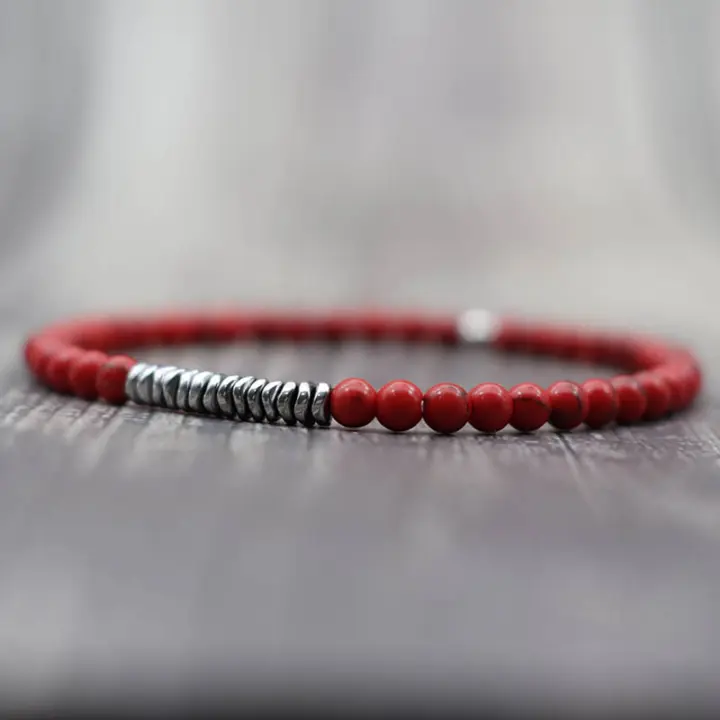 Nueva Pulsera de piedra de 4mm para Hombre, Pulsera de ojo de tigre de roca volcánica Natural, Pulsera elástica de hematita de Color plateado con cuentas, Pulsera para Hombre - 1