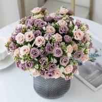 15 cabezas, 5 tenedores, rosa de seda Artificial, pequeños brotes de té, regalos, flores artificiales, álbum de recortes, ramo de novia de boda - details 2