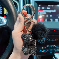 Llavero de Oso Sentado con Diamantes Completos Llavero Creativo de Pelo de Vismero para Coche - details 5