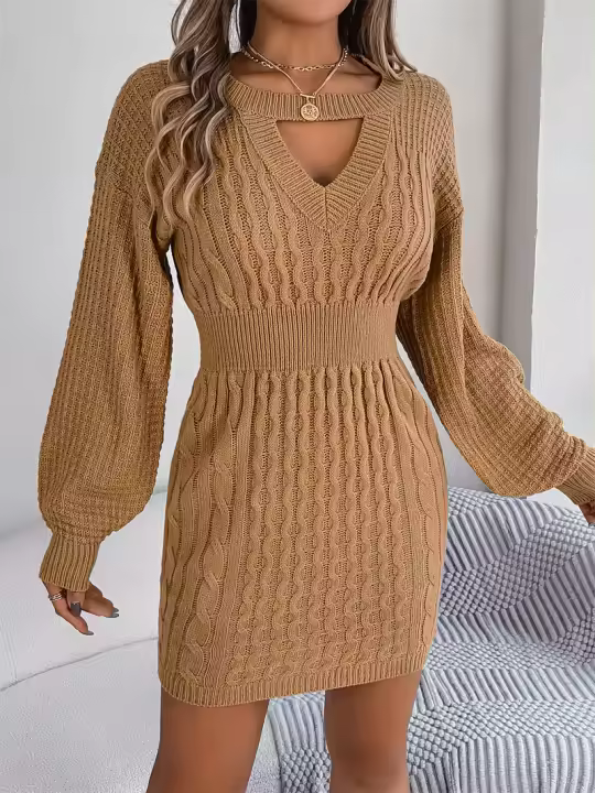 Punto de manga larga para mujer, vestido suéter elegante con aberturas, otoño e invierno - 1