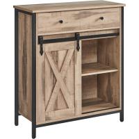 Mueble de Almacenamiento, Aparador, Armario de Cocina, con Puerta Corredera, 30 x 70 x 80 cm, Estante Ajustable, Estilo Rústico, para Sala de Estar, Marrón Roble y Negro - details 0