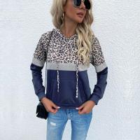 Sudadera con capucha con estampado de leopardo para mujer, jersey de retales a la moda, tops - details 3
