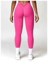 Mallas de Yoga con espalda en V para mujer, Leggings de cintura alta, levantamiento de cadera, melocotón miel, deportes - details 4