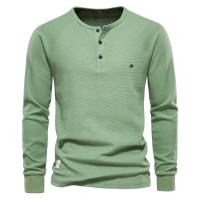 Camiseta AIOPESON Waffle Henley para hombre, camisetas básicas transpirables de manga larga para hombre, camisetas nuevas de otoño de Color sólido para hombre - details 10