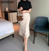 BGTEEVER Chic Elegant High Waist Ladies Solid Mermaid Skirts Spring Summer Fashion Ladies Slim Package Hip Mid-Length Skirts - details 17