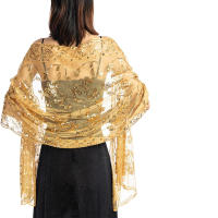 Mantón de mujer con lentejuelas de flores finas bordadas de color morado, utilizado para vestidos de novia y vestidos de noche. - details 0