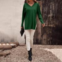 Camiseta de Manga Larga para Mujer Cuello en V Color Sólido Moda Coreana en Punto - details 12
