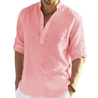 Camiseta Henley de lino y algodón para hombre, camisa de manga larga, Hippie, informal, para playa, color blanco, talla S-5XL - details 5