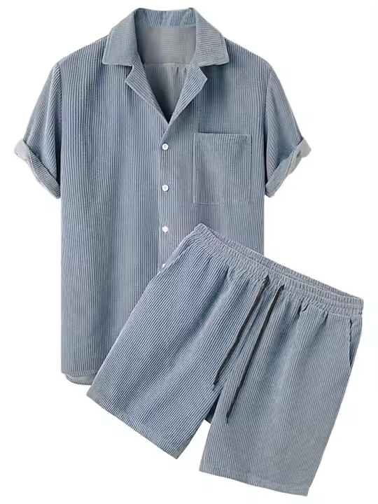 Verano de 2025 para hombre, nuevo traje casual de color sólido, camisa con cuello, pantalones cortos, traje. - 1