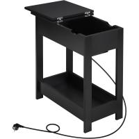 Mesita Auxiliar, Mesa de Sofá con Tablero Plegable, Compartimento Oculto y Estante de Almacenaje, Mesita Estrecha con Enchufe y Puertos USB, Ideal para Salón y Dormitorio, Blanco, 0001CHJ - details 16