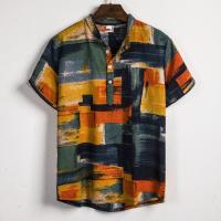 Camisa de lino de manga corta para hombre, camisa de flores de estilo étnico indio, novedad de verano, 2019 - details 38