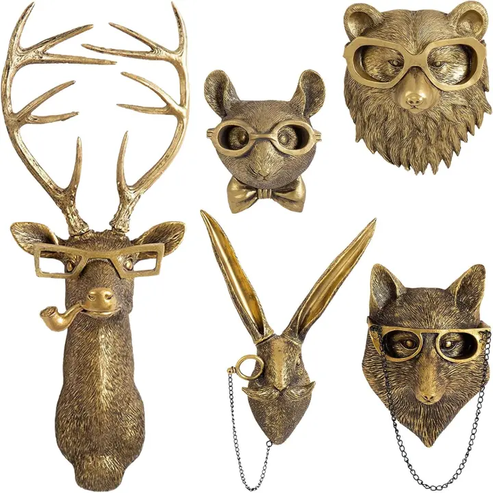 Decoración de Pared de Cabezas de Animales Falsos Montaje de Ciervo de Resina para Sala de Estar, Dormitorio, Cocina Regalo Perfecto - 1