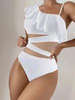 TRE de malla con contraste de borde con volantes, bañador de baño de una pieza para mujer 2025, ropa deportiva de playa - details 7