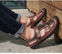 Sandalias planas informales de cuero genuino para hombre, calzado de playa romano, zapatillas de deporte masculinas, zapatos de cuña baja, talla grande 38-48, novedad de verano - details 21