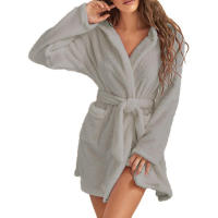 Pijama tipo jersey con capucha para mujer, albornoz cálido de color sólido para el hogar, 2024 - details 10