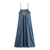 OUWU-Vestido Midi plisado con espalda descubierta y azul a la moda para mujer, vestidos Vintage elegantes con tirantes finos y cuello cuadrado para - details 2