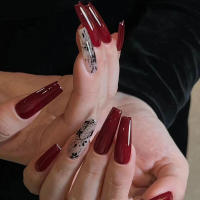 Uñas postizas ligeras y plateadas de color rojo sólido para uñas, bricolaje en casa - details 6