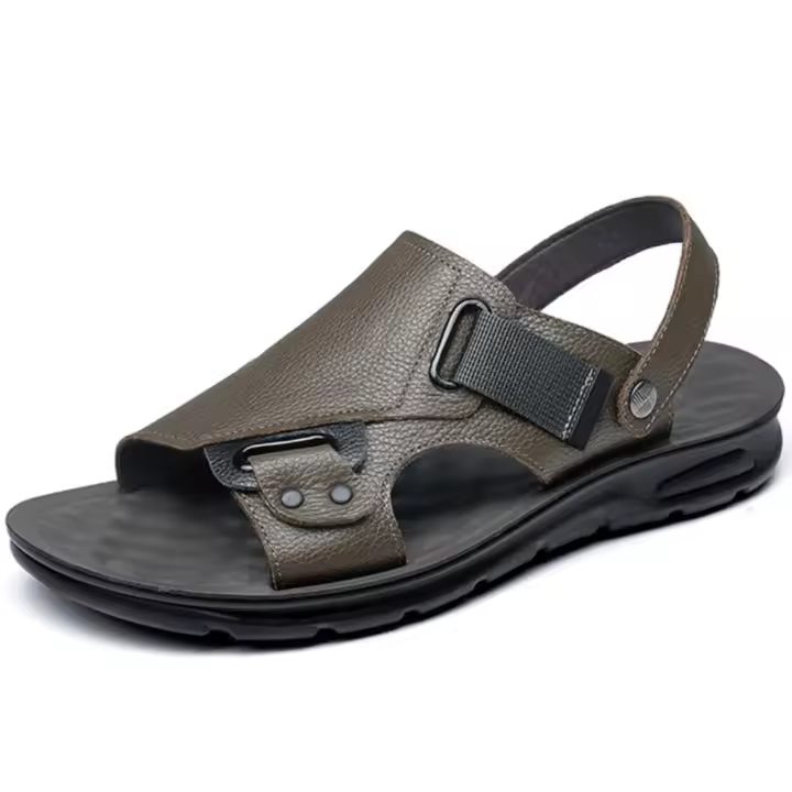 Sandalias de cuero para hombre, zapatos suaves de playa y exterior, planos, color negro, para jardín, 2024 - 1
